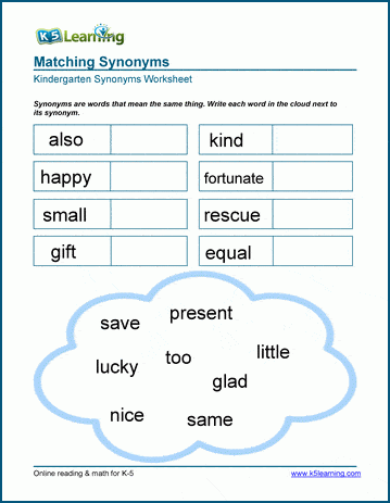 Writing synonyms worksheets