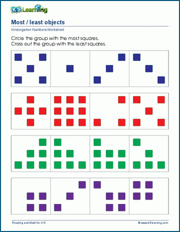 Kindergarten most or least worksheets