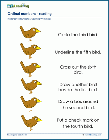 Reading ordinal words and numbers worksheets