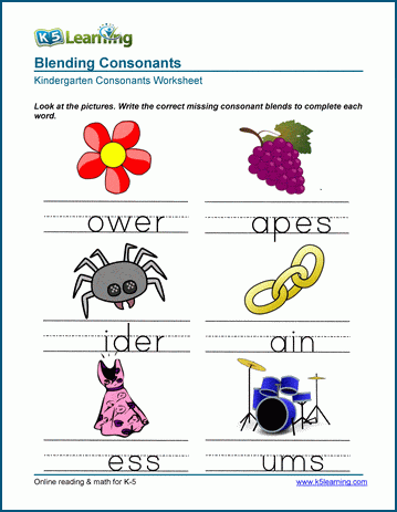 Kindergarten Writing Consonant Blends Worksheet