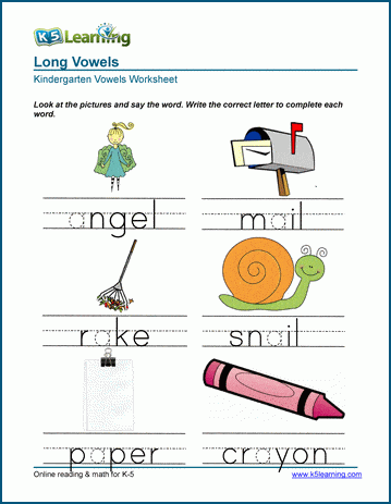 Kindergarten Beginning Vowels Worksheet