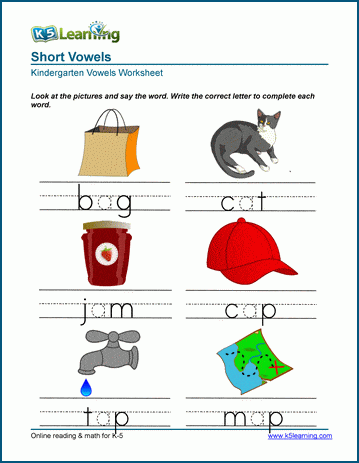 Kindergarten Beginning Vowels Worksheet