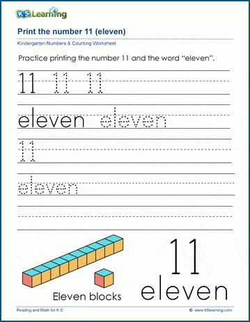 Printing the number eleven (11) worksheet