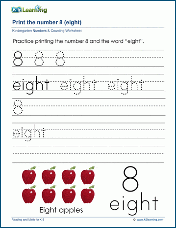 Printing the number eight (8) worksheet