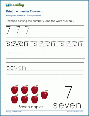 Printing the number seven (7) worksheet