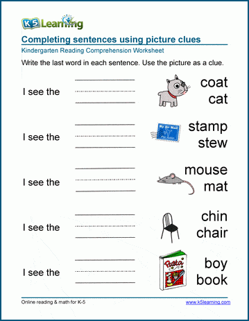 Completing sentences worksheets for preschool and kindergarten | K5 Learning