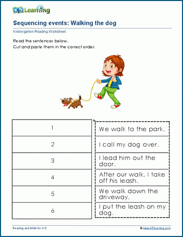 Kindergarten Reading Comprehension - sequencing events worksheet