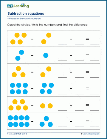 Subtract using pictures worksheet