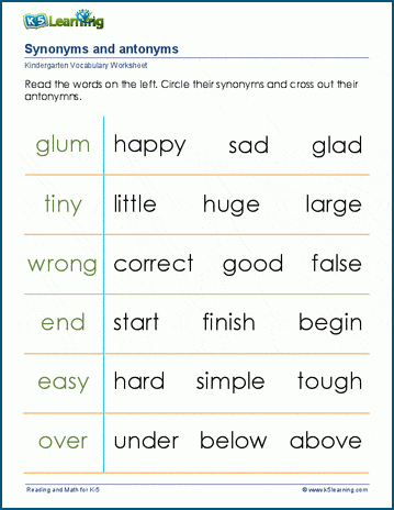 Synonyms and Antonyms Worksheets