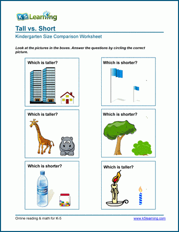 Kindergarten tall vs short worksheet