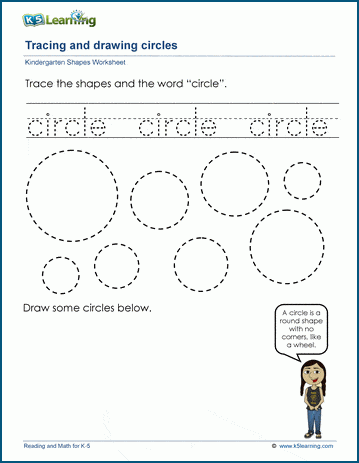Kindergarten tracing and drawing shapes worksheet
