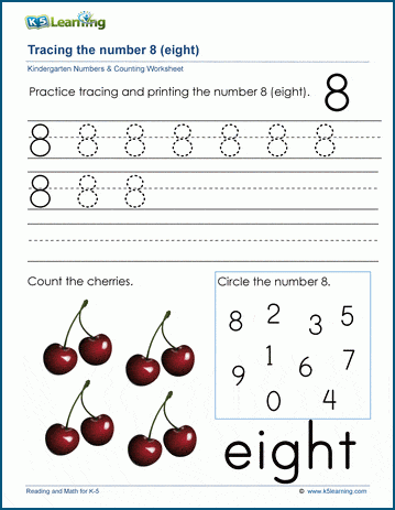 Learning the number eight (8) worksheet