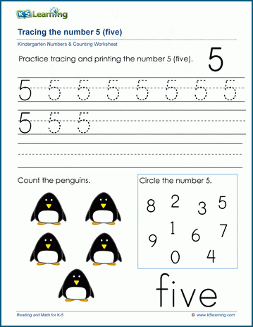 Learning the number five (5) worksheet