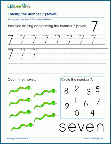 Learning the number seven (7) worksheet