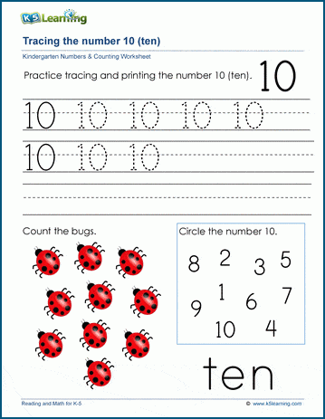 Learning the number ten (10) worksheet