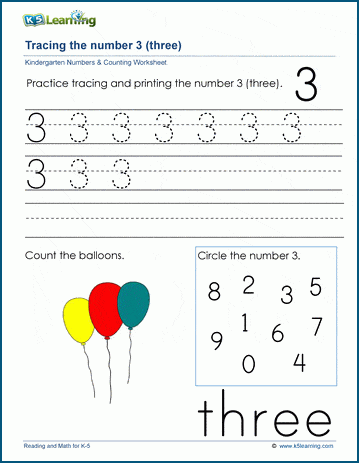Learning the number three (3) worksheet