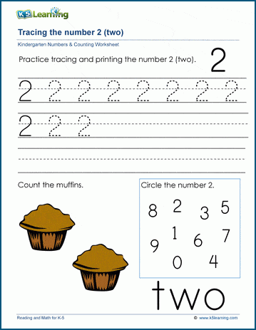 Learning the number two (2) worksheet