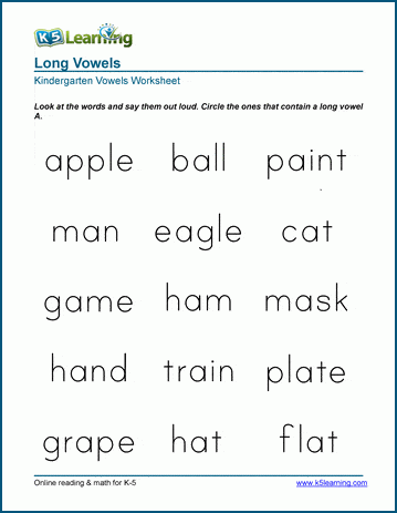 Long Vowel Word Worksheets for Preschool and Kindergarten | K5 Learning