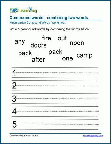 Combining compound word worksheets