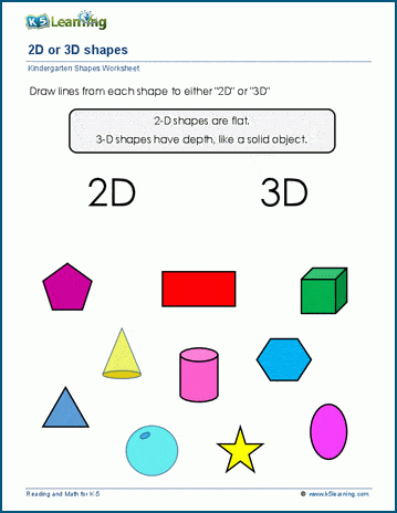 Kindergarten 2D vs 3D shapes worksheet