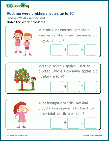 simple addition problem solving for kindergarten