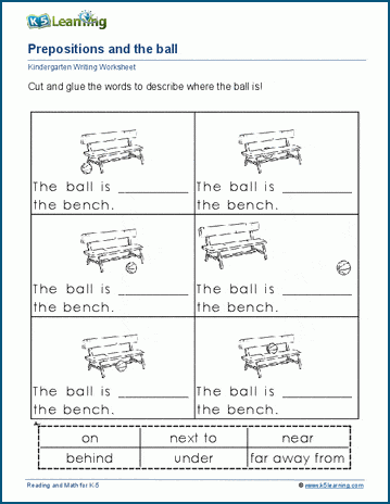 Prepositions worksheets for kindergarten students