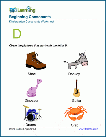 Beginning consonants worksheet - letter D