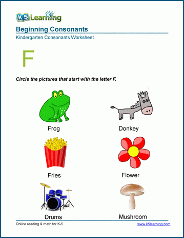 Beginning consonants worksheet - letter F