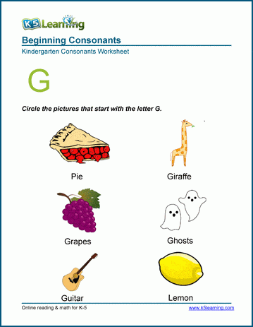 Beginning consonants worksheet - letter G