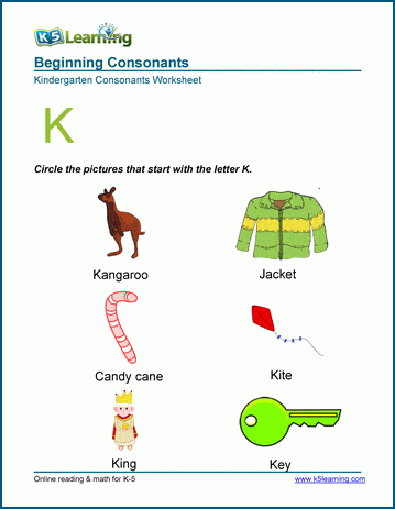 Beginning consonants worksheet - letter K