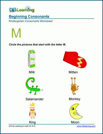 Beginning consonants worksheet - letter M