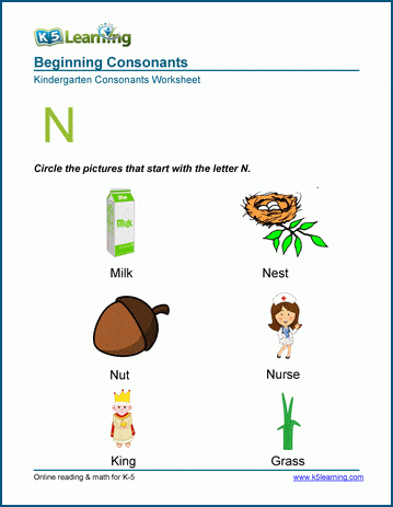 words starting with a n k5 learning