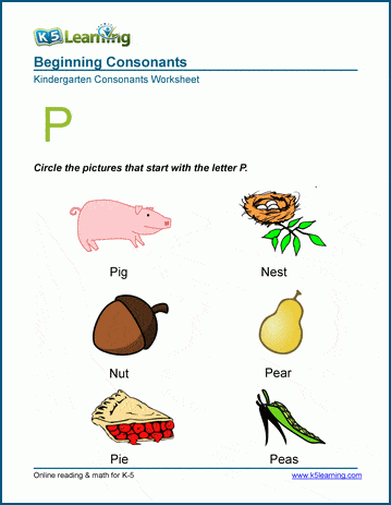 Beginning consonants worksheet - letter P