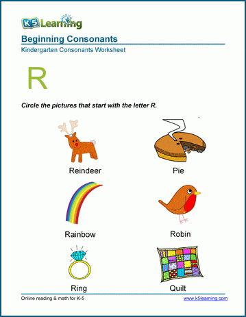 Beginning consonants worksheet - letter R