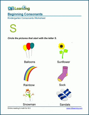 Beginning consonants worksheet - letter S