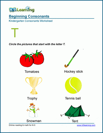 Beginning consonants worksheet - letter T