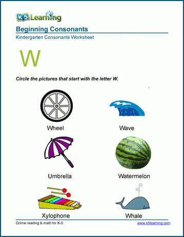 Beginning consonants worksheet - letter W