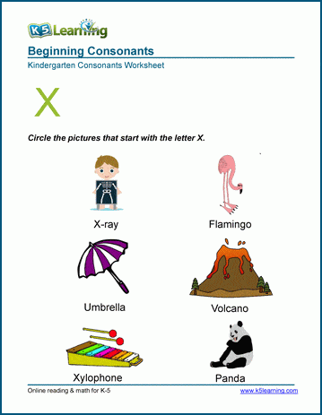 Beginning consonants worksheet - letter X