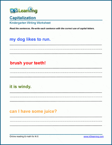 Capitalize first word of sentences worksheet