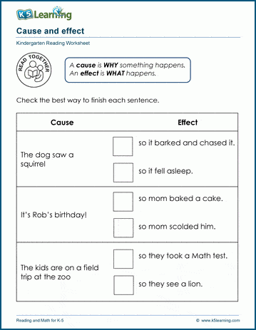 Cause and effect worksheet