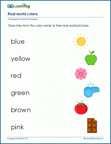 Kindergarten colors of objects worksheet
