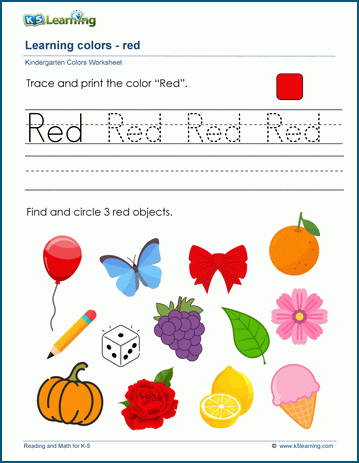 kindergarten worksheets color red