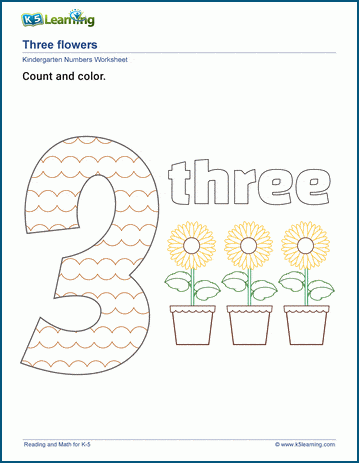 count and color the number 3 k5 learning