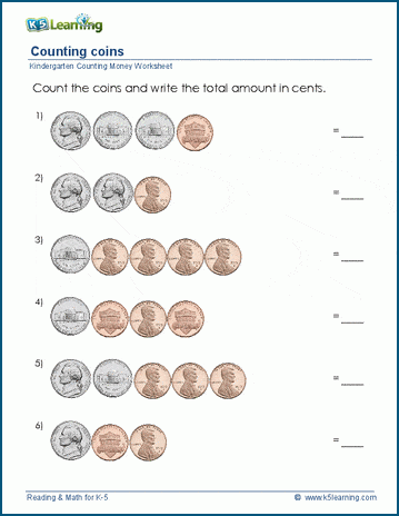 Counting money worksheets for preschool and kindergarten | K5 Learning