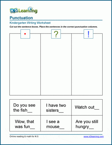 Punctuation worksheets for kindergarten