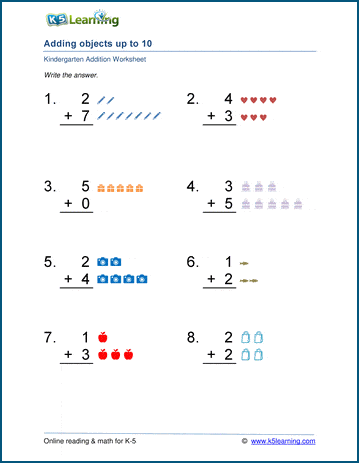 Free Preschool Kindergarten Addition Worksheets Printable K5 Learning