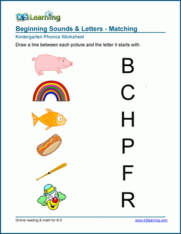 Sample Kindergarten Beginning Sounds Worksheet
