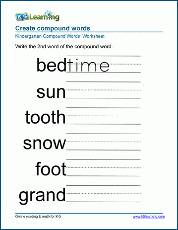 Sample Kindergarten Compound Words Worksheet