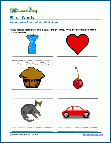 Sample Kindergarten Plural Words Worksheet