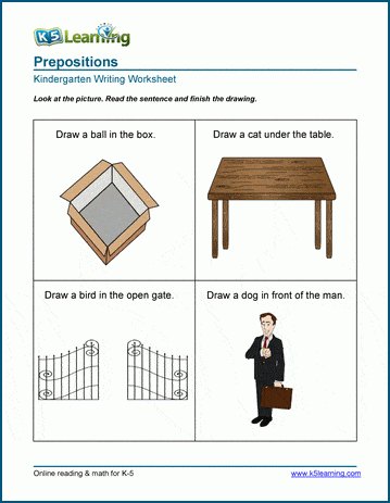 Sample Kindergarten Prepositions Worksheet